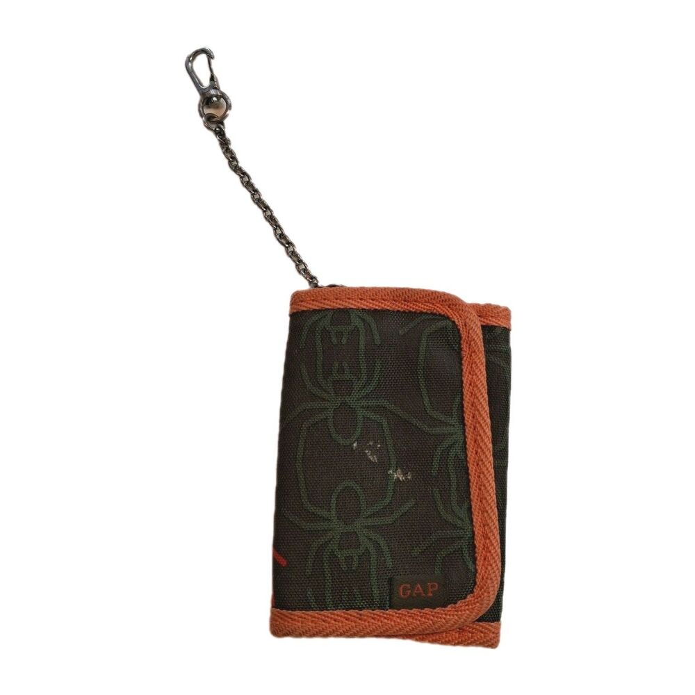 Vintage Gap Spider Wallet With Chain Keychain Hook And Loop Closure Green Orange
